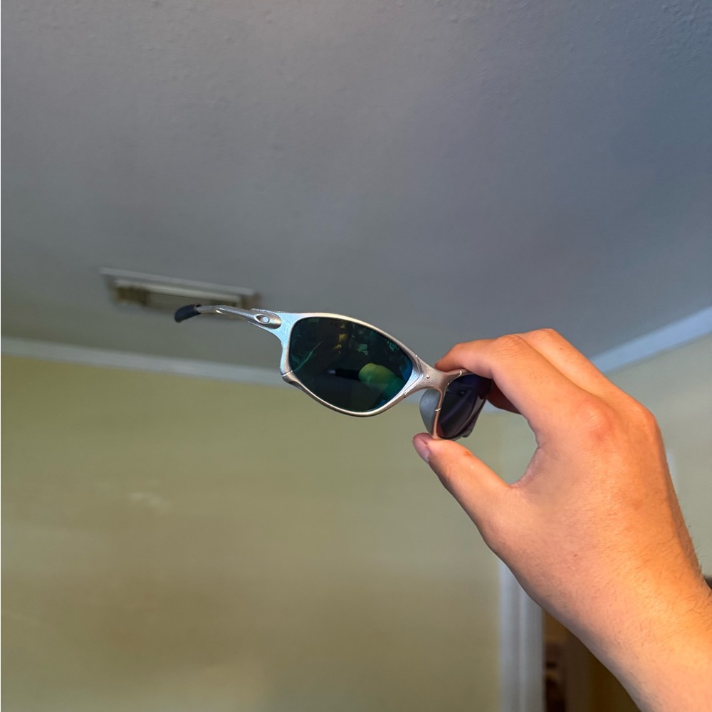 Silver Frame Sunglasses with Dark Green Lenses Oakley Oakleys